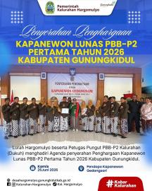 LURAH DAN DUKUH HARGOMULYO HADIRI PENYERAHAN PENGHARGAAN KAPANEWON LUNAS PBB-P2 PERTAMA TAHUN 2026